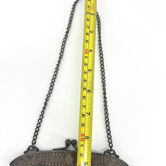 Antique Genuine German Silver Mesh Purse 5" x 5" with 8.5" Strap Drop - Picture 11 of 12